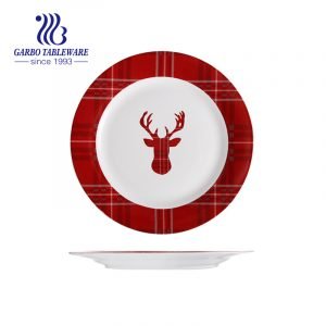 Wholesale Christmas deer design food grade 10.5inch porcelain flat dinner plate