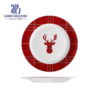 Toptan Noel geyik tasarımı gıda sınıfı 10.5 inç porselen düz yemek tabağı