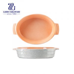 8” orange color porcelain baking plate with handle