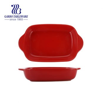 460ml de cor vermelha assadeira de porcelana segura para forno com alça