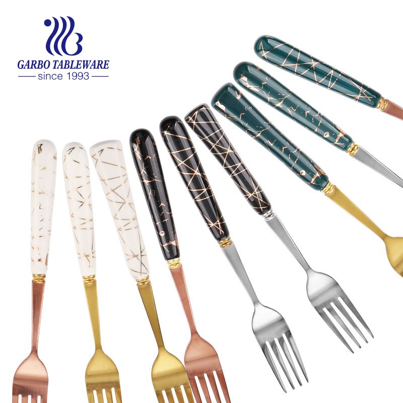 Pink lady series cutlery set household 24 pieces gold flatware set pink ceramic handle creative marble design dinnerware set