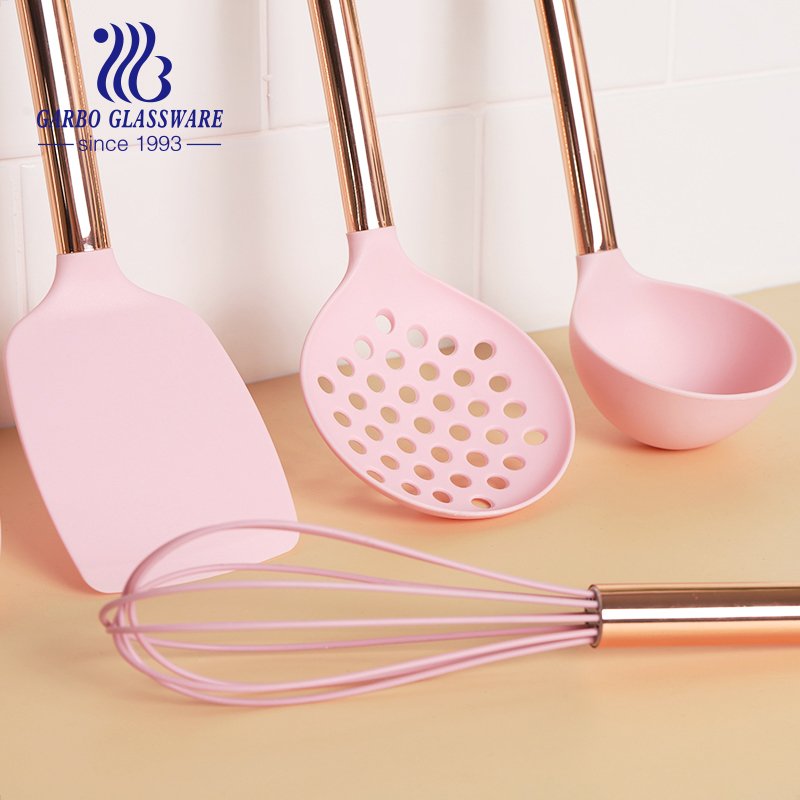 Gold&Rose gold plating 201 heat resistant stainless steel kitchen utensil set with nylon material cooking tools