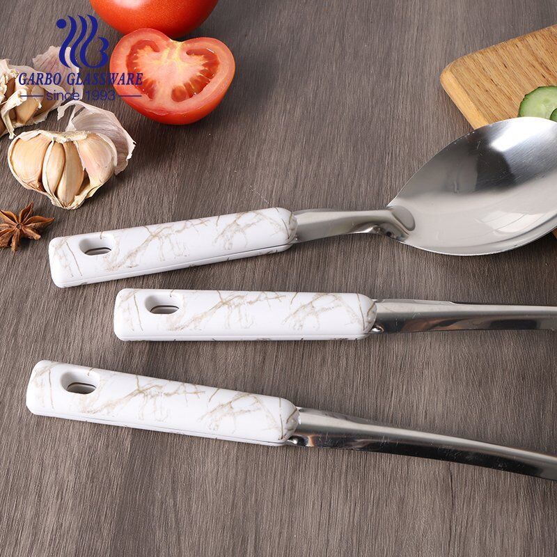 Heat Resistant set of 6pcs tools set stainless steel kitchen utensil set with Marble designs Soup soop slotted skimmer cooking tools