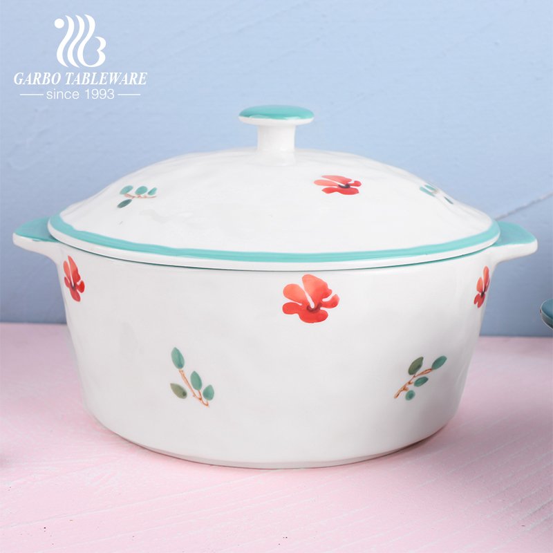 Ceramic dinner casserole bowl porcelain cooking bowl set with lid kitchen storage dinnerware 2100 ml big cookware