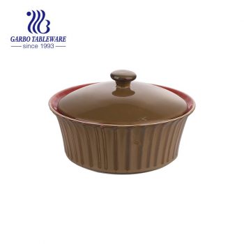 Creative print brown heat resistant pot double handle big ceramic casserole table kitchenware cooking bowl