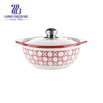 Ceramic heat resistant cooking casserole kitchen cook tool 1200 ml big casseroles set with glass lid porcelain tableware print decorative bowl