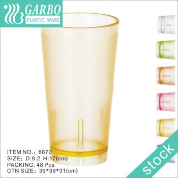 Venta al por mayor, taza de policarbonato para beber jugo amarillo fresco apilable de 24 oz con superficie antideslizante
