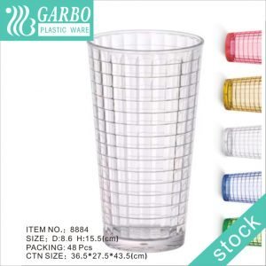 Household grid design tall transparent polycarbonate glass water beer cup 18oz