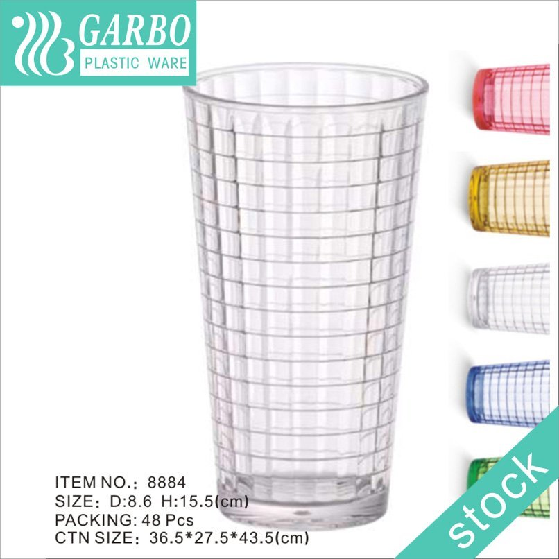 Promoção copo de vidro de uísque de policarbonato transparente de 12 onças resistente a quebrados com design de grade