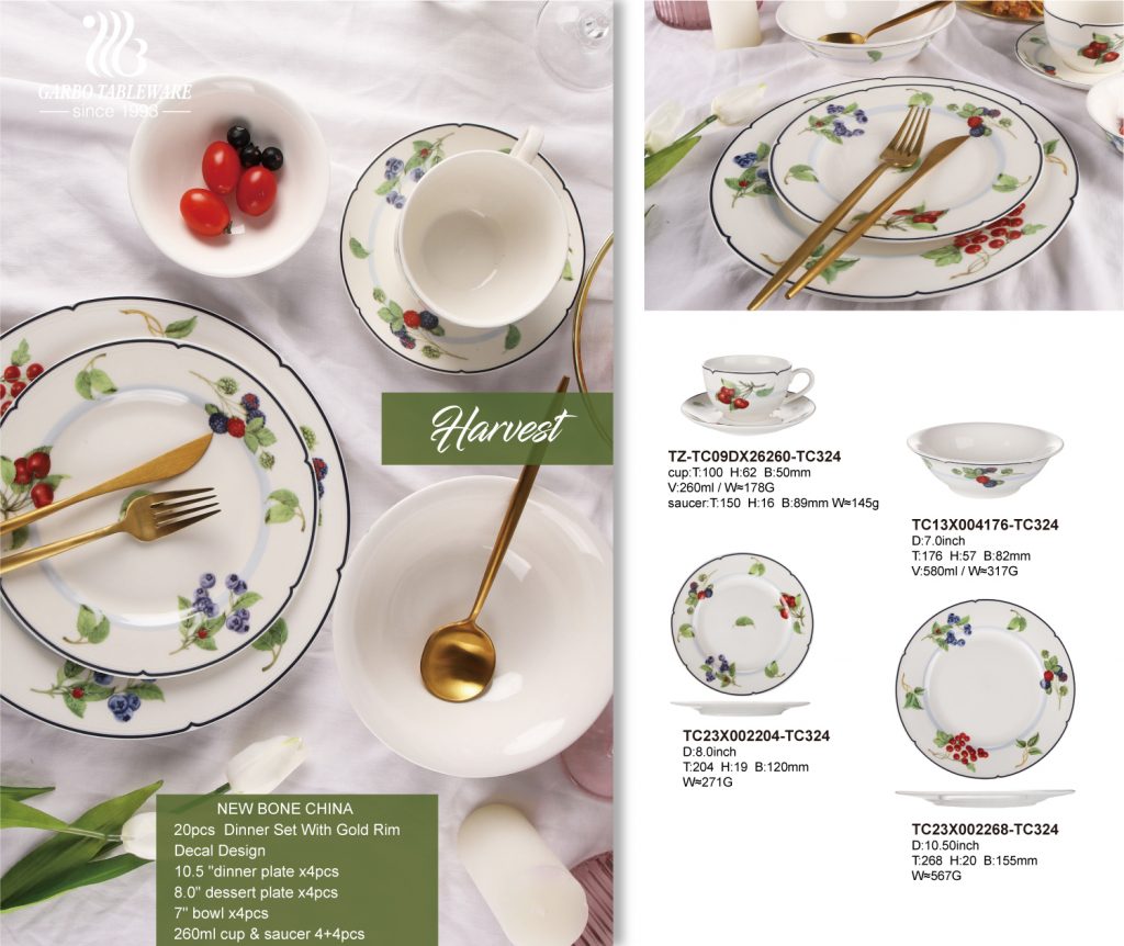 Garbo Top 5 popular novo conjunto de jantar de porcelana de osso