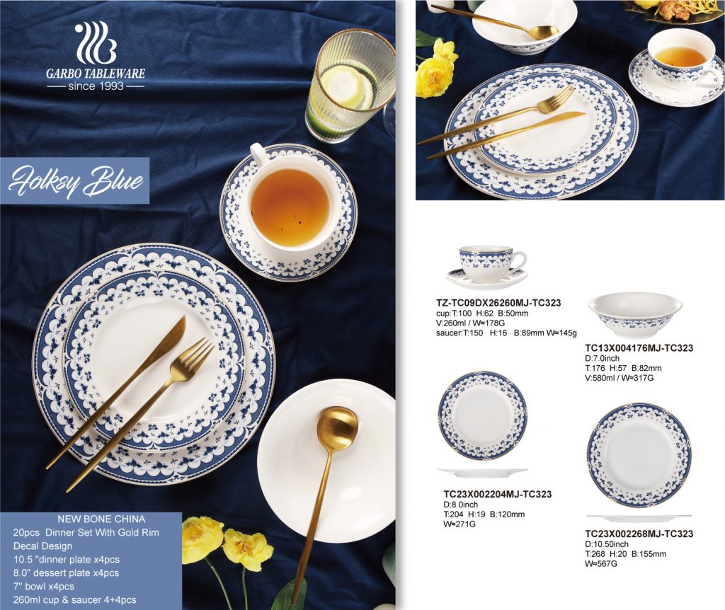 Garbo Top 5 popular novo conjunto de jantar de porcelana de osso