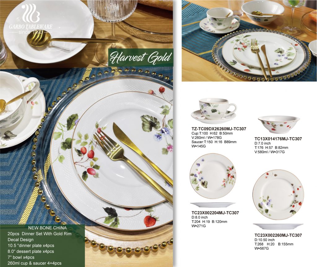 Garbo Top 5 popular novo conjunto de jantar de porcelana de osso