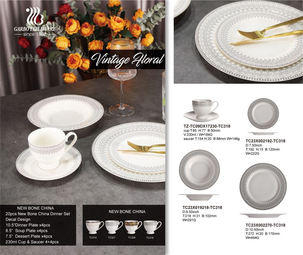 Garbo Top 5 popular novo conjunto de jantar de porcelana de osso