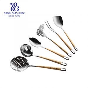 gold plating heat resistant cooking utensils set with golden handle including skimmer, soup ladle, spoon, turner 6pcs kitchen tools
