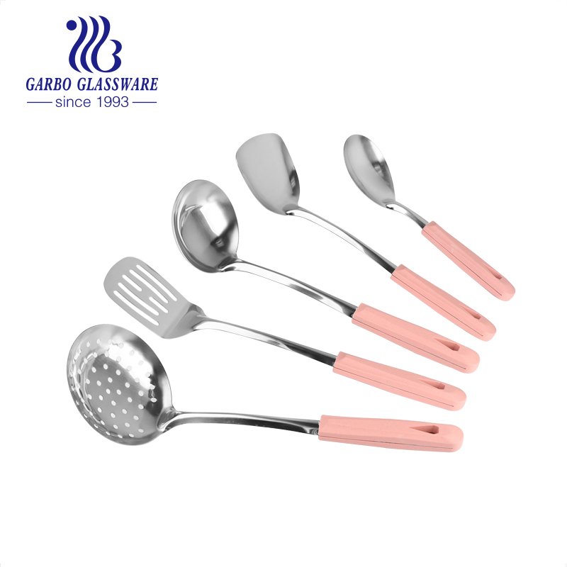 PP custom colors lid Yanjiang Factory Kitchen Utensil Set 201 ss high quality Cooking Utensils of Soup Spoon Ladle