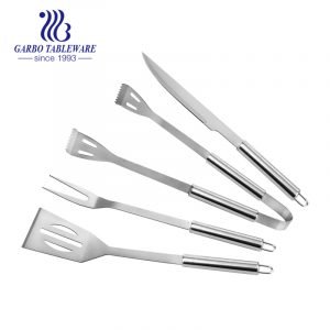 4pcs BBQ Grill Accessories Long Lengthened Thicken Handle Stainless Steel Grill Utensils Sets Hangable for Kitchen/Backyard Barbecue