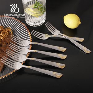Garbo Manufacturer Luxury And High-end 18/2 Material Stainless Steel Fork With Golden Decor Handle For Family Hotel Restaurant Service