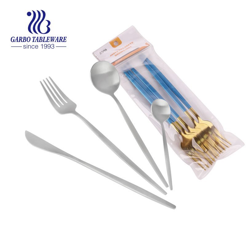 Luxury exquisite and colorful handle forged stainless steel silver fork with spray blue handle