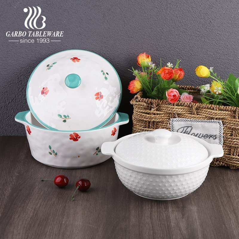 Caçarola de sopa de cerâmica pintada à mão com alça de porcelana criativa conjunto de tigela de louça utensílios de cozinha caçarolas de jantar