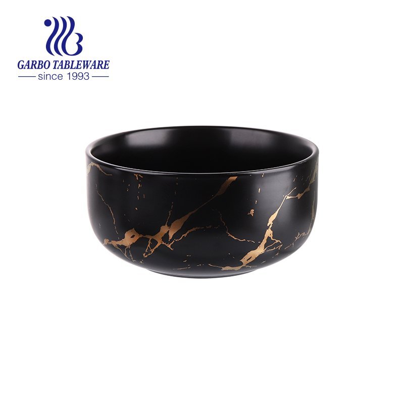 400ml ceramic bowl with golden decal and white color for wholesale