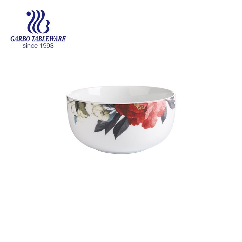 6.89” 600ml ceramic bowl with inside underglazed flower decal for sale