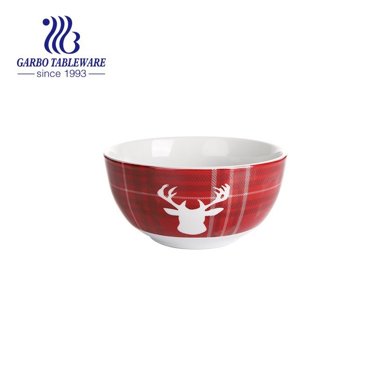 Porcelain bowl 760ml with outside flower decal  for rice eating