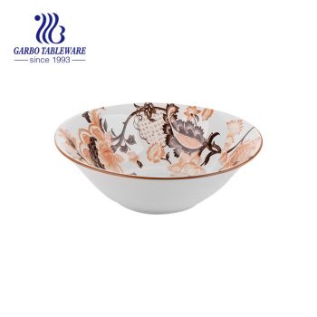 7 inch stoneware bowl with inside underglazed flower design for home