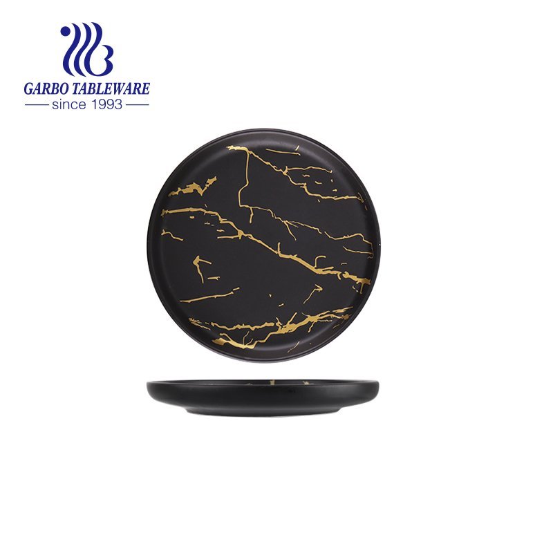 Wholesale custom unique marble design black color 10inch porcelain charger plate for dining