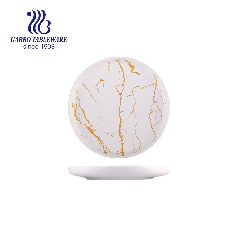 Prato de jantar de porcelana redonda de 8 polegadas de design de mármore branco de grau a/b personalizado