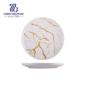 Prato de jantar de porcelana redonda de 8 polegadas de design de mármore branco de grau a/b personalizado