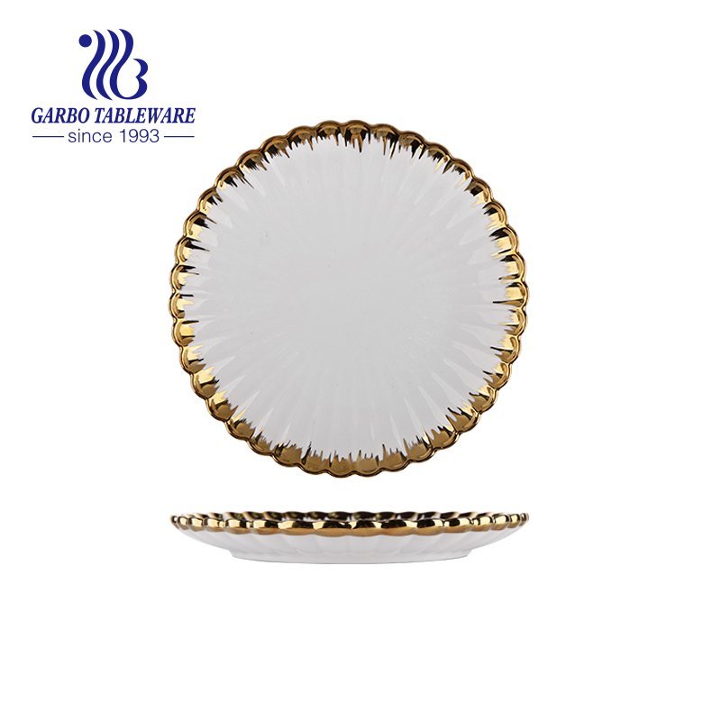 Wholesale unique large royal 12inch rectangle porcelain serving plate with gold rim