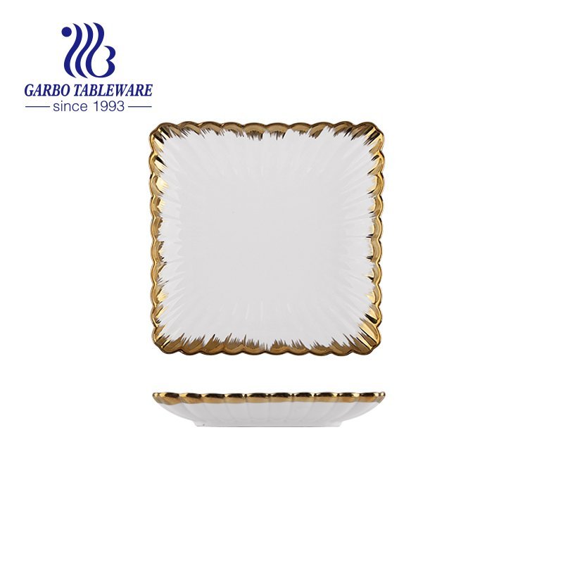 Wholesale decorative custom golden edge 10inch royal square porcelain flat plate