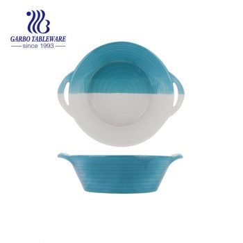400 мл синий и белый смешанный цвет духовка безопасная круглая форма укрепляет фарфоровую посуду для выпечки с ушком