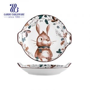 8” rabbit printing design oven safe round shape strengthen porcelain bakeware with ear