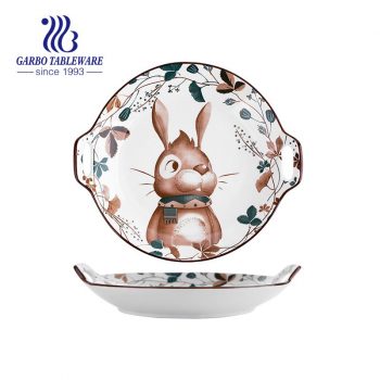 8-дюймовая безопасная круглая форма для духовки с кроличьей печатью укрепляет фарфоровую форму для выпечки с ушком