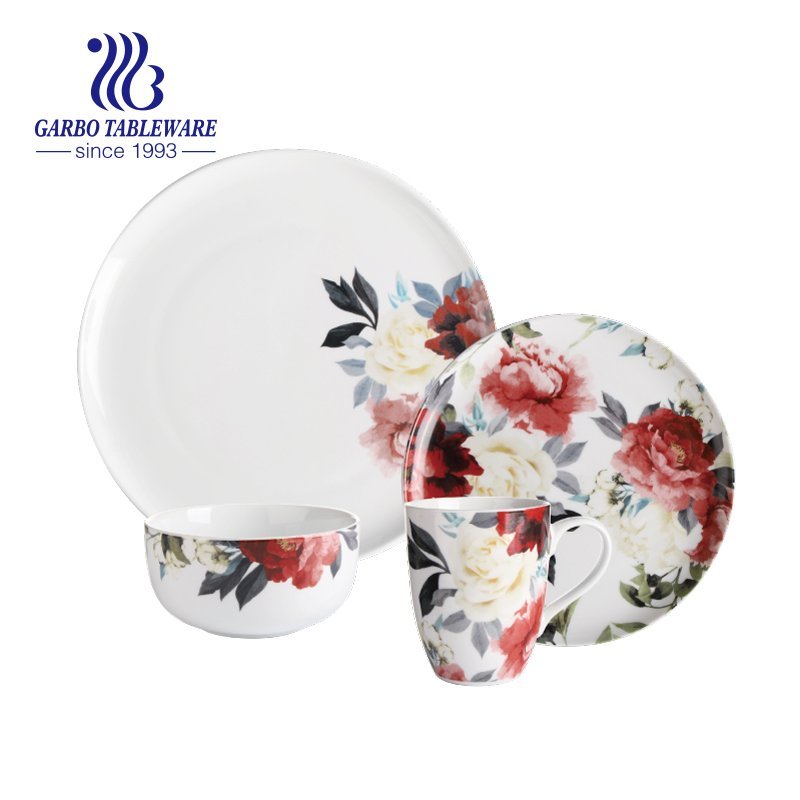 Near arrival new bone china square dinner set with rose design