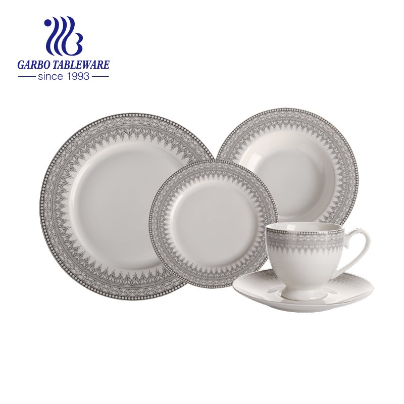 20 peças novo conjunto de jantar de porcelana com design de borda dourada