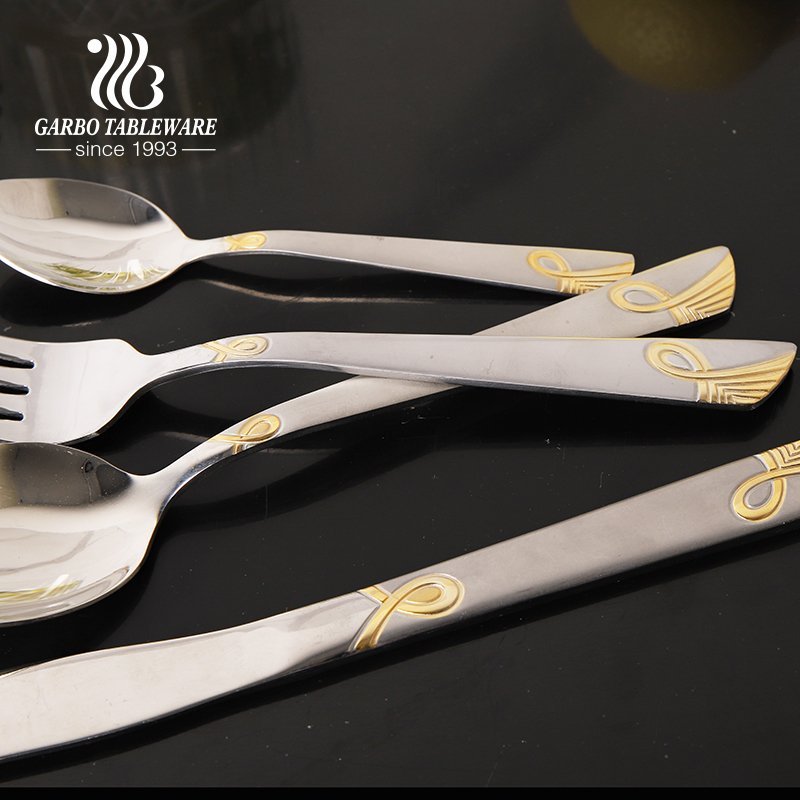 Garbo Manufacturer Luxury And High-end 18/2 Material Stainless Steel Fork With Golden Decor Handle For Family Hotel Restaurant Service