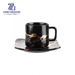 Black marble print mug set with saucer plate ceramic coffee drinking mugs porcelain gift cup with handle
