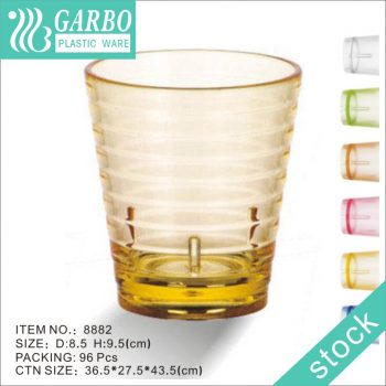 Gobelet en verre transparent couleur jaune design cerclé polycarbonate 12oz