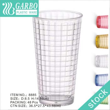 Copo de cerveja de policarbonato transparente com design de grade de 480ml para uso diário