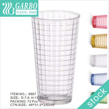 Copo de suco de policarbonato transparente de 12 onças com design de grade para uso doméstico