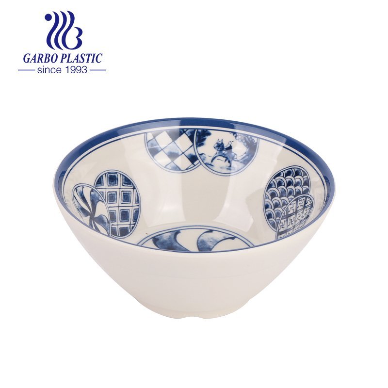 Machine-made Chinese traditional decal light plastic bowl melamine rice ramen bowl with rim