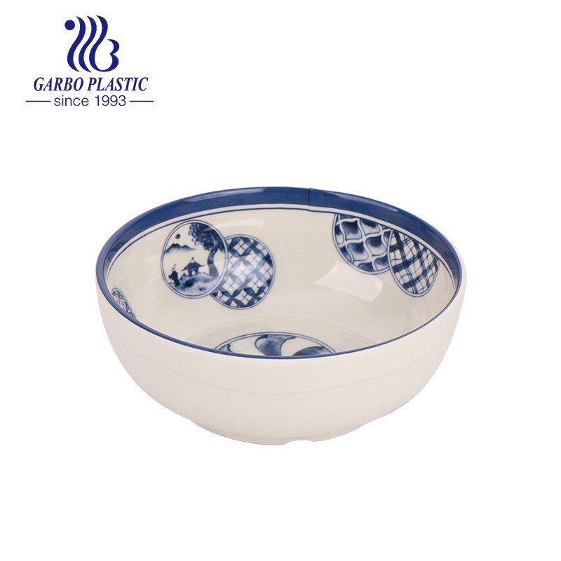 Machine-made Chinese traditional decal light plastic bowl melamine rice ramen bowl with rim