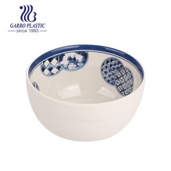 510ml machine-made durable round plastic dessert rice soup bowl with traditional decal pattern