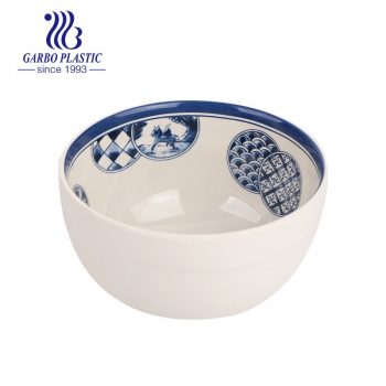 Bol à soupe de riz dessert rond en plastique durable de 510 ml fabriqué à la machine avec motif de décalcomanie traditionnel