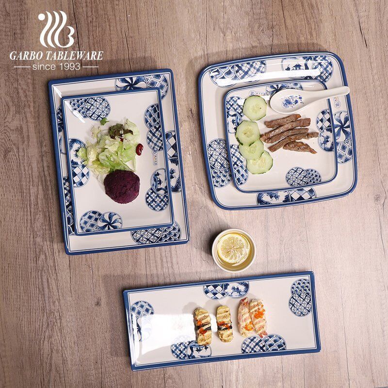 Break-resistant ocean blue melamine serving platters for everyday use