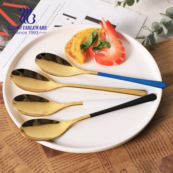 Wholesale 430SS golden titanium plating dinner spoon flatware set with mirror polish