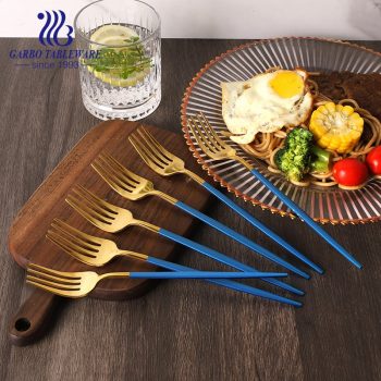 Luxury exquisite and colorful handle forged stainless steel silver fork with spray blue handle