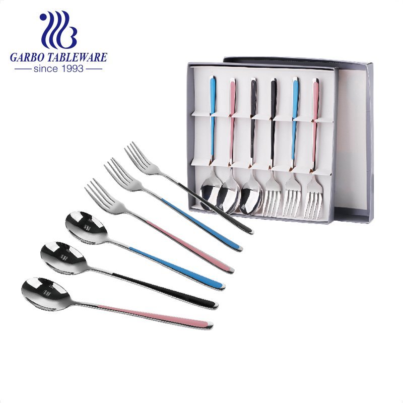 Luxury and elegant stainless steel fork set with colorful handle for restaurant hotel family daily used